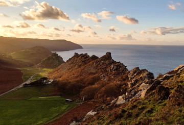 View of Valley of Rocks in Lynton at sunset