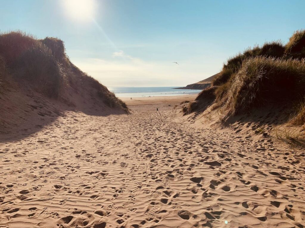 Saunton Sands beach backed by Braunton Burrows in North Devon