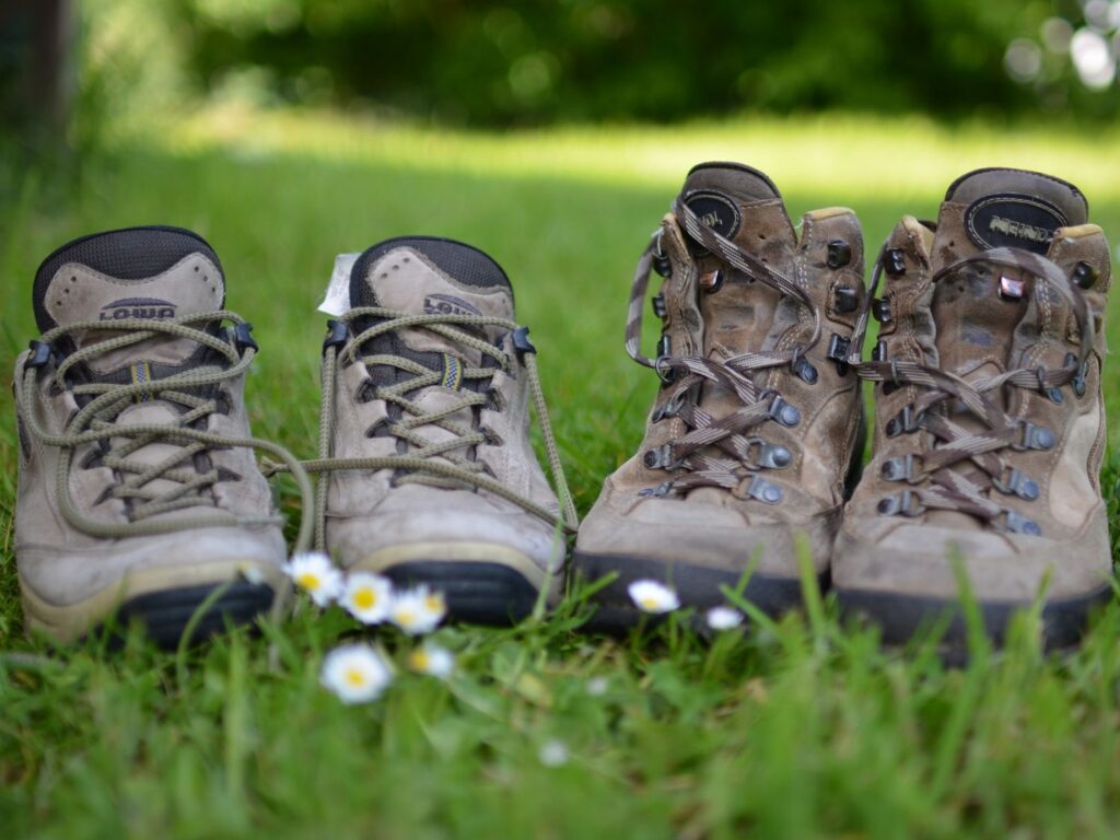 Walking boots on the South West Coast Path near Lynton and Lynmouth